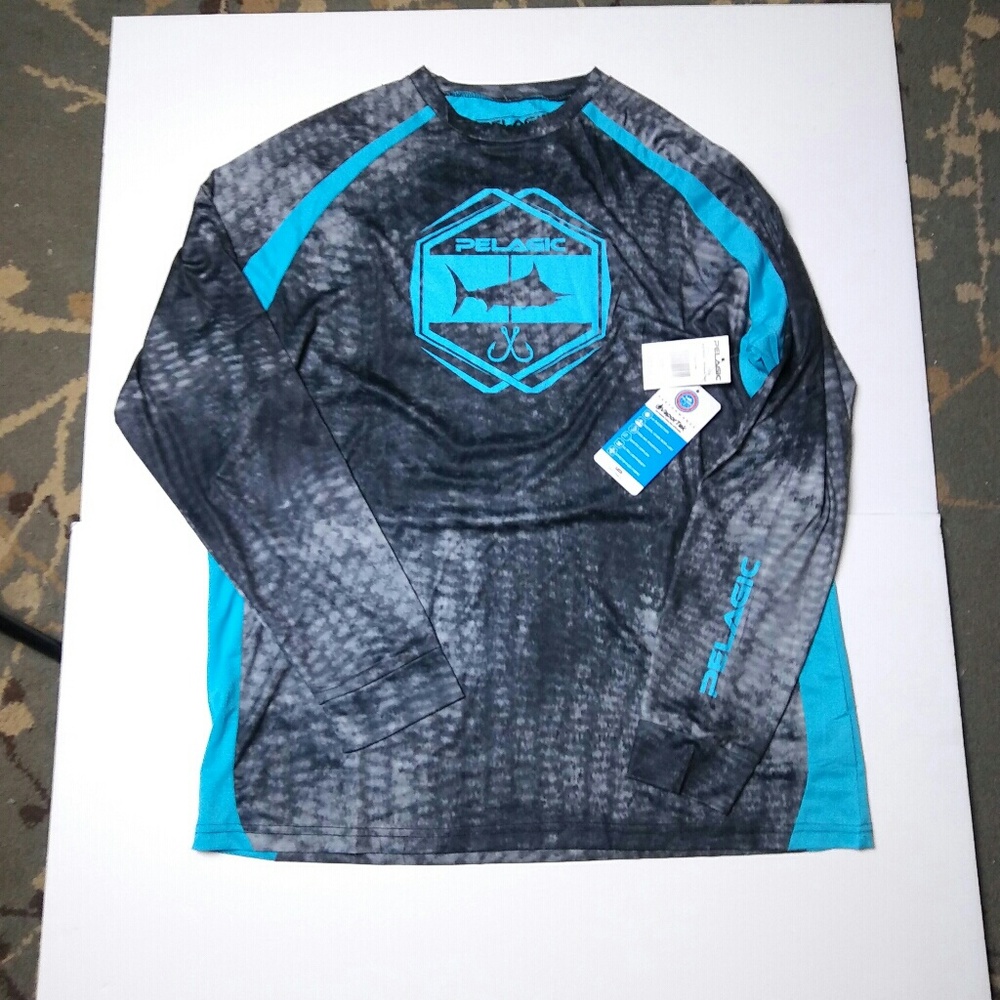 Pelagic sunshirt w/vapor-tekin black/grey and blue